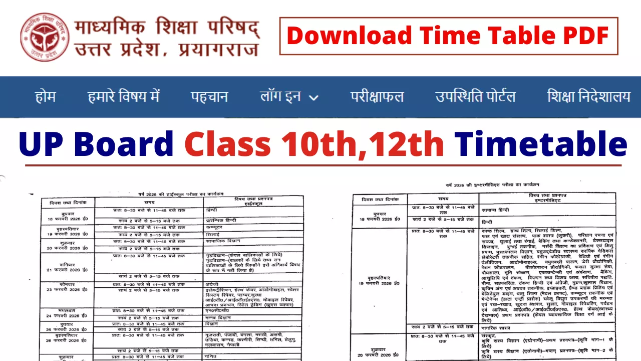 UP Board Exam Time Table 2026 Out, Download UPMSP Class 10th, 12th Time Table PDF at upmsp.edu.in